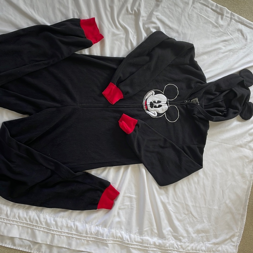 Mickey Mouse one piece pajamas with hood. Size small.